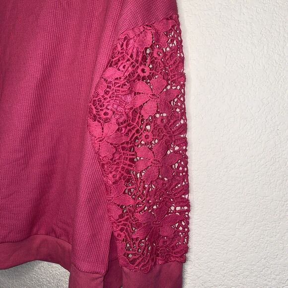 pink oversize Thermal open Crochet Arms Sweater gypsy hippie 2XL NWOT boho - Picture 2 of 6